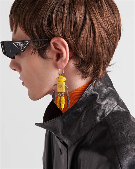 prada robot earrings|Robot Jewels Saffiano leather and metal earrings .